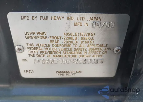 2004 Subaru Impreza Wrx from USA, damaged, VIN JF1GD29664G518817